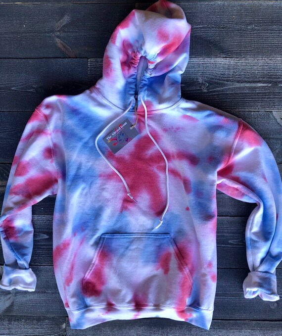 red and blue tie dye hoodie
