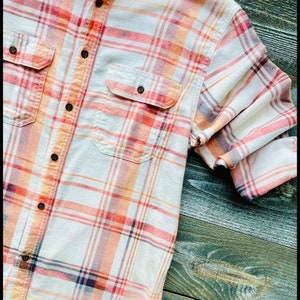 Distressed Bleached Flannel Shirt / Bleached Flannel / Bleached Hand Dipped Shirt - WHITE FLUSH