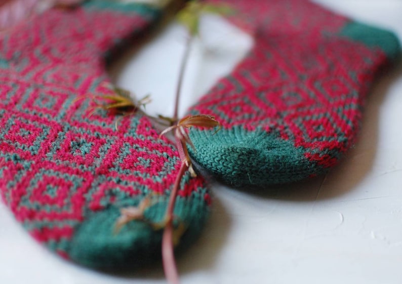 Hand Knit Wool Holiday Jacquard Ladies Socks