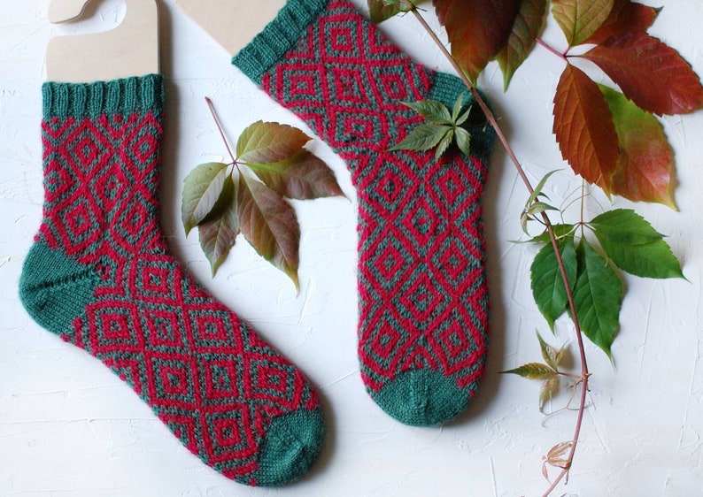 Hand Knit Wool Holiday Jacquard Ladies Socks
