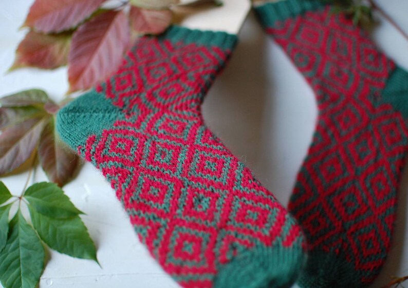 Hand Knit Wool Holiday Jacquard Ladies Socks
