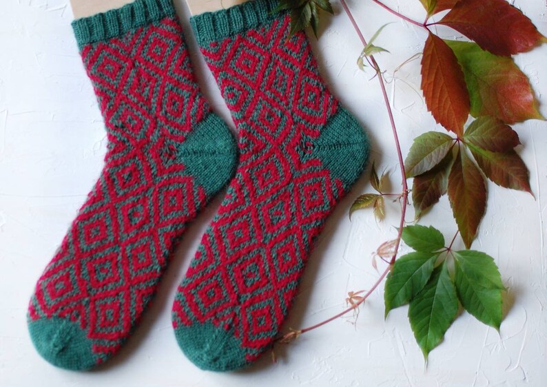 Hand Knit Wool Holiday Jacquard Ladies Socks
