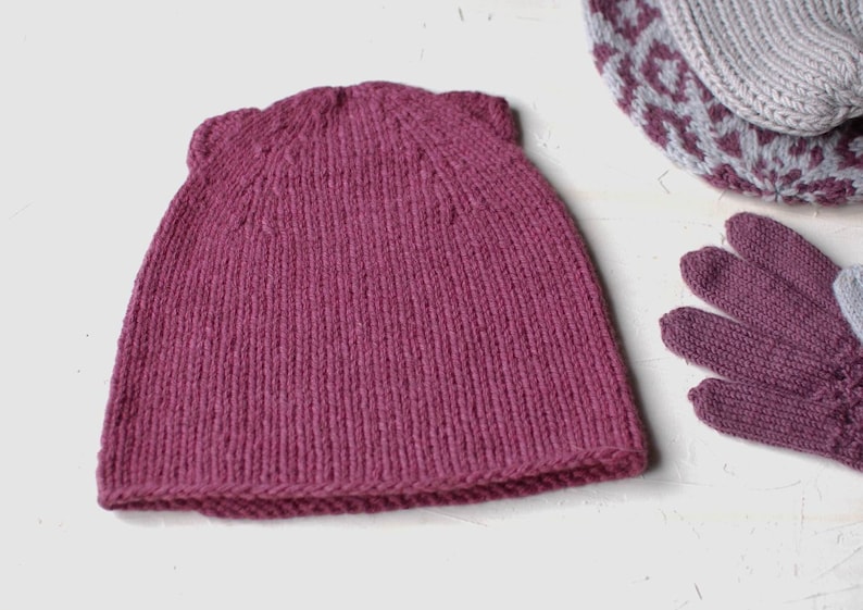 Warm pink Knit cat hat with ears for women
