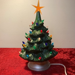 Christmas Tree 9.5” Tall With Plug In Light Painted Ceramic