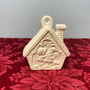 Vintage Gingerbread House Ornament Unpainted Ceramic Bisque