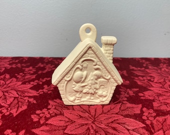 Vintage gingerbread house ornament Unpainted Ceramic Bisque