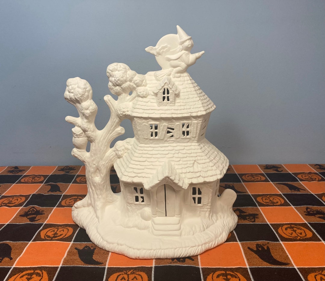 Haunted Halloween House Unpainted Ceramic Bisque Etsy