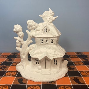 Haunted Halloween House Unpainted Ceramic Bisque