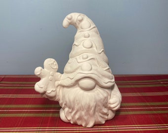 Gnomo de jengibre grande, bizcocho de cerámica sin pintar, listo para pintar