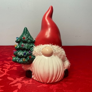 Christmas Gnome With Tree Painted Ceramic