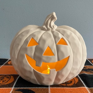 Wood Whittled Jack-o-Lantern Unpainted Ceramic Bisque
