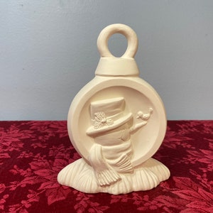 Snowman Ornament Scene Unpainted Ceramic Bisque