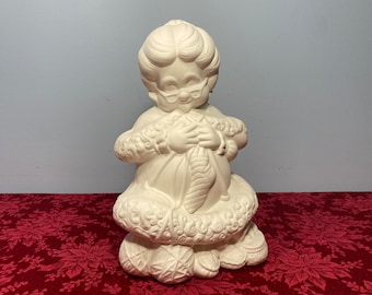 Figurine Bisque Céramique à Peindre - Mme Claus Rétro, 20 Cm, Neuve