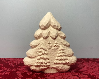 Christmas Tree With Scene Unpainted Ceramic Bisque