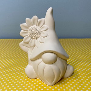 Sven The Sunflower Gnome Unpainted Ceramic Bisque