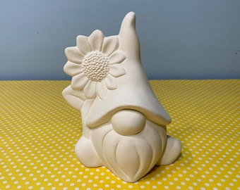 Sven The Sunflower Gnome Unpainted Ceramic Bisque Ready To Paint