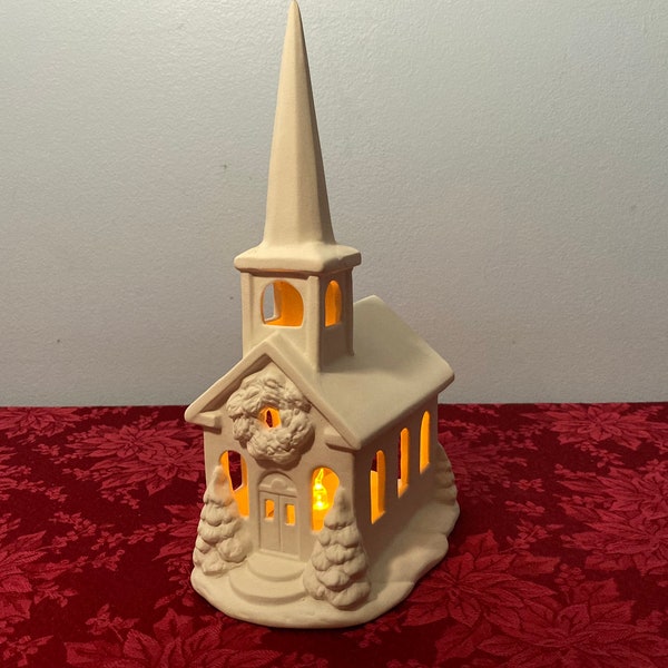 Lighted Ceramic Church Etsy