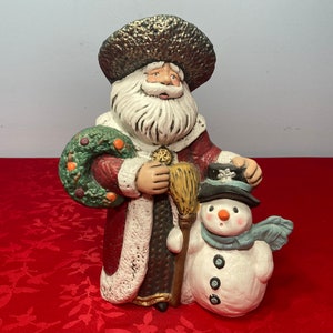 Santa With Snowman Painted Ceramic Bisque
