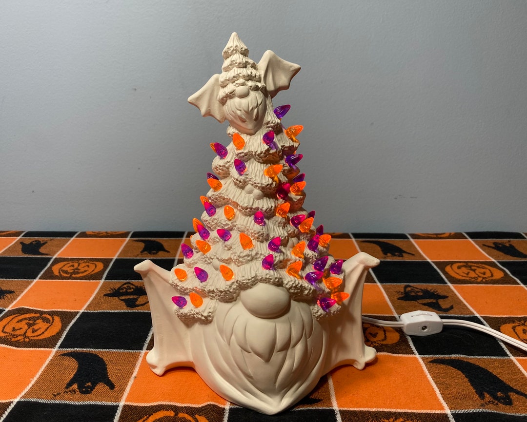 Statuette Gnome Vampire Halloween - Céramique Non Peinte, Avec Lumière, Prête à Décorer, Faite Main