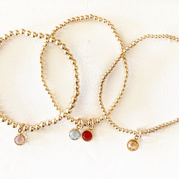 Birthstone Charm Bracelet | Personalized Custom Beaded Bracelet | Layering Gold Bracelet | Stackable Bracelets | Swarovski Birthstone Charm