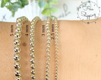Gold Beaded Bracelet | 2.5mm 3mm 4mm 5mm 14k Gold Filled Bead Bracelet | Ball Bracelet | Layering Gold Bracelets | Stackable Bracelets