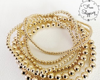 Gold Beaded Bracelet | 2.5mm 3mm 4mm 5mm Gold Filled Bead Bracelet | Ball Bracelet | Layering Gold Bracelets | Stackable Bracelets
