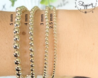 Gold Beaded Bracelet | 2.5mm 3mm 4mm 5mm Gold Filled Bead Bracelet | Ball Bead Bracelet | Layering Gold Bracelets | Stackable Bracelets