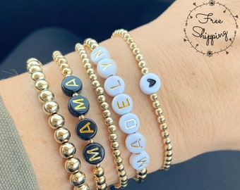 Personalized Custom Beaded Bracelet | Custom Word Bracelet | Name Bracelet | Layering Gold Bracelets | Stackable Bracelets | 4mm Gold Filled