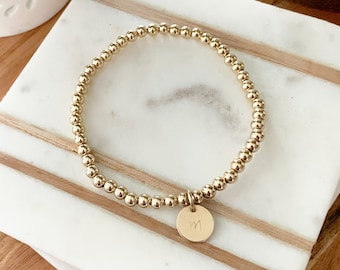 Charm Bracelet | Personalized Custom Beaded Bracelet | Gold Filled Disc Bracelet | Layering Gold Bracelet | Stackable Bracelets | Disc Charm