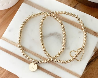 Heart Charm Bracelet | Personalized Custom Beaded Bracelet | Gold Filled Bracelet | Layering Gold Bracelets | Stackable Bracelets