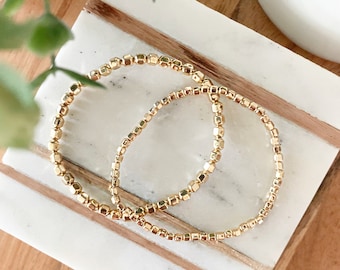 1 or 2 Bracelets | Sparkly Gold Beaded Bracelet | 3mm 4mm Gold Filled Bead Bracelet | Layering Gold Bracelets | Stackable Bracelets