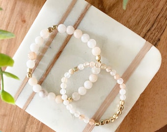 2 Edelsteen armband stack | Ronde Roze Aventurine Kralen armbanden | Beaded Armbanden | Edelsteen sieraden | Edelsteenarmbanden | Gelukkige Steen