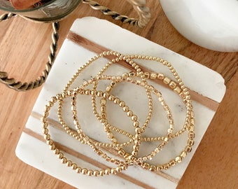 2 Bracelet Stack or Individual Bracelet | Sparkly Gold Beaded Bracelet | 3mm 4mm Gold Filled Bead Bracelet | Layering Gold Bracelet