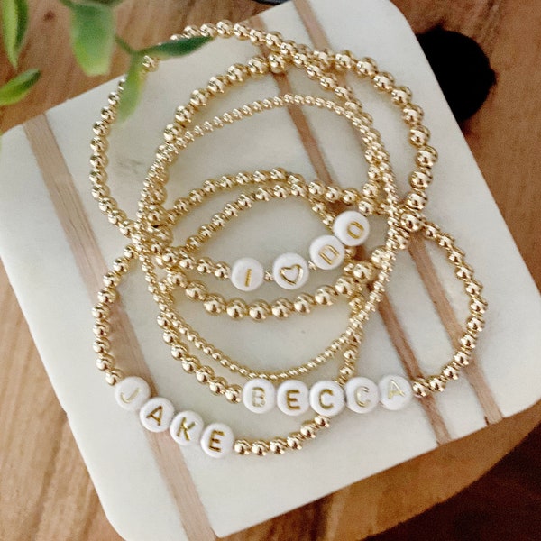 5 Bracelet Stack | Stackable Gold Bracelets | Personalized Custom Beaded Bracelet | Custom Word Bracelet | Name Bracelet | 3mm 4mm 5mm
