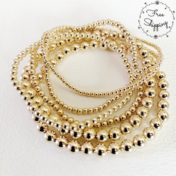  14K Gold Filled Bracelet, Beaded Ball Bracelets, 2.5mm, 3mm,  4mm, 5mm, Layering Jewelry