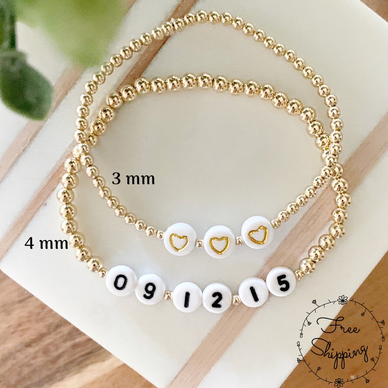 3 Gold Heart Bracelet Special Date Bracelet Personalized Etsy