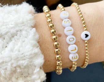 Personalized Custom Beaded Bracelet | Custom Word Bracelet | Name Bracelet | Layering Gold Bracelets | Stackable Bracelets | 4mm Gold Filled