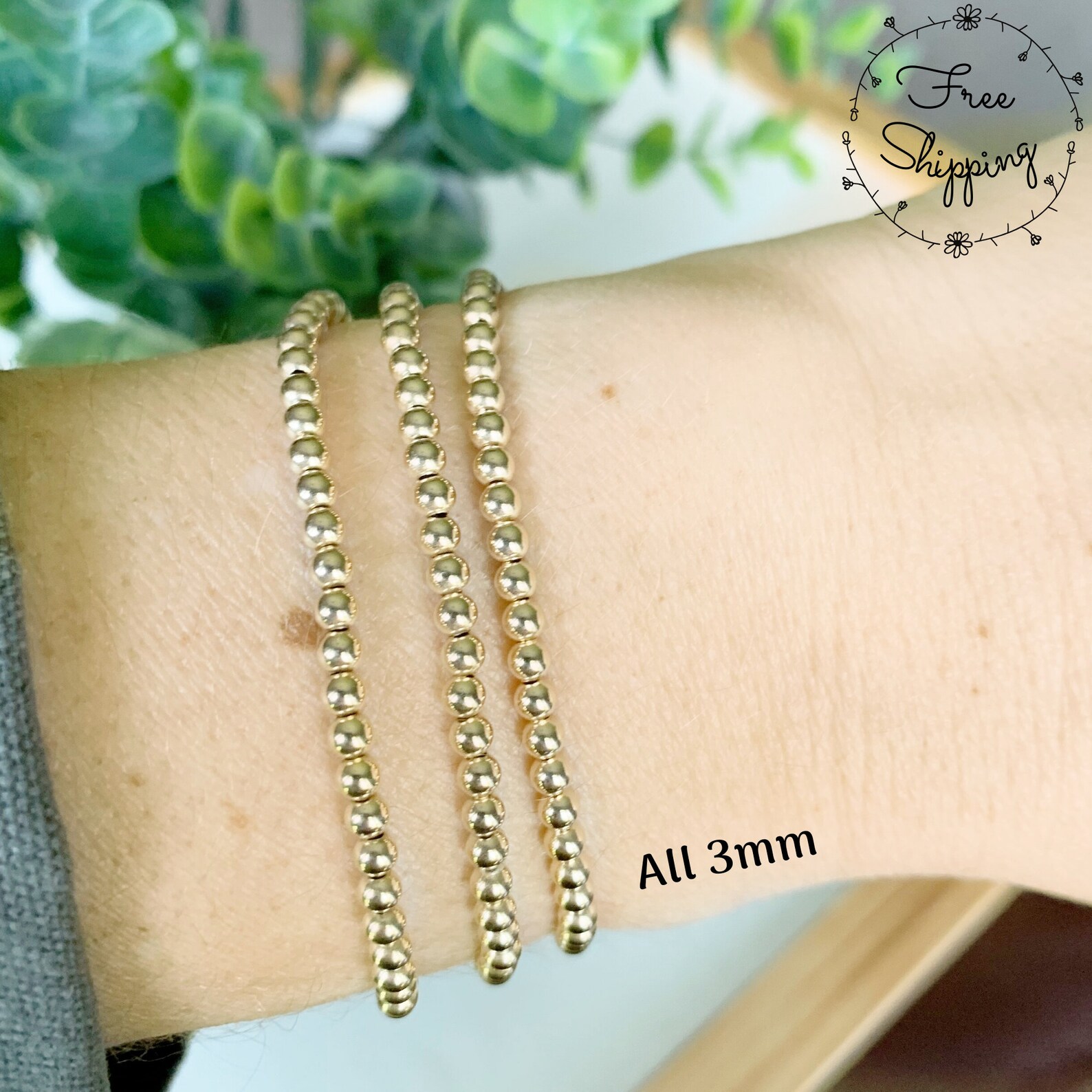 3MM Gold Beaded Bracelet