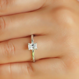 Radiant cut engagement ring for women, 2.0 carats moissanite wedding ring, Solitaire Radiant cut ring, Real gold wedding and engagement