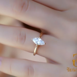 2 Carat Marquise Engagement Ring, Yellow Gold Solitaire Engagement Ring, 14K Solid Real Yellow Gold, Marquise Cut Simulated Diamond Ring