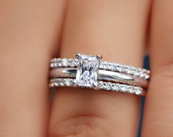 Moissanite Diamond Engagement Ring, 0.5 Carat Solitaire Radiant Cut Ring, Half Eternity Rings, Stacking Rings, Moissanite Solitaire Rings