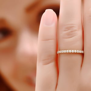 14K Real Gold Half Eternity Band Ring for women, Simulated Diamond Wedding Band, Stacking Gold Rings, Minimalist Dainty Gold Rings