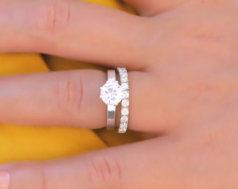 Round Diamond Bridal set, Round Cut Diamond Engagement Ring, Solitaire Round Diamond Ring set, Anniversary Ring, 8 Prong Engagement Ring