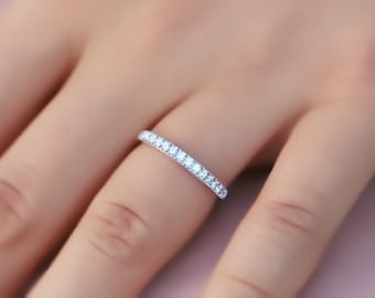 Moissanite Wedding Band/ Moissanite Eternity Ring/ Solid 14K Moissanite Wedding Band/ Womens Wedding Ring/ Half Eternity Engagement Ring