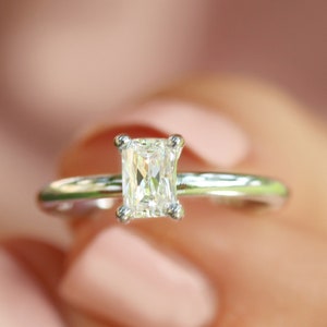 1.0 Carat Moissanite Diamond Engagement Ring, Radiant Cut Engagement Ring, Solid Gold Ring, Anniversary Ring, Solitaire Radiant Ring image 2