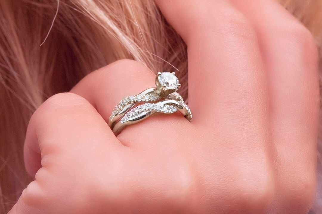 Twist Wedding Ring, Twist Ring Set, Twist Engagement Ring Set, Solid