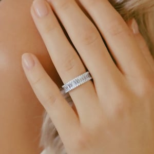 Baguette Anniversary Ring 4.5 ctw 14k Gold Full Eternity Baguette and Round Brilliant Micro Pave Cocktail Ring/ Moissanite Wedding Band