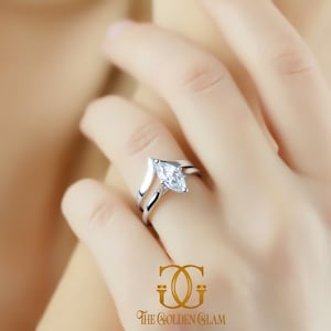 1 Carat Marquise Cut Engagement Ring with Nesting Wedding Band| 14k Solid Gold Wedding Ring for Women |Solitaire Marquise Cut Ring