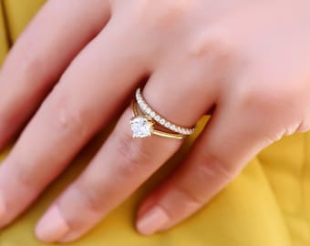 Round Solitaire Engagement Ring Bridal Set Round Cut Wedding Ring Set Round Cut Diamond Ring Solitaire Bridal Set Promise Ring Anniversary