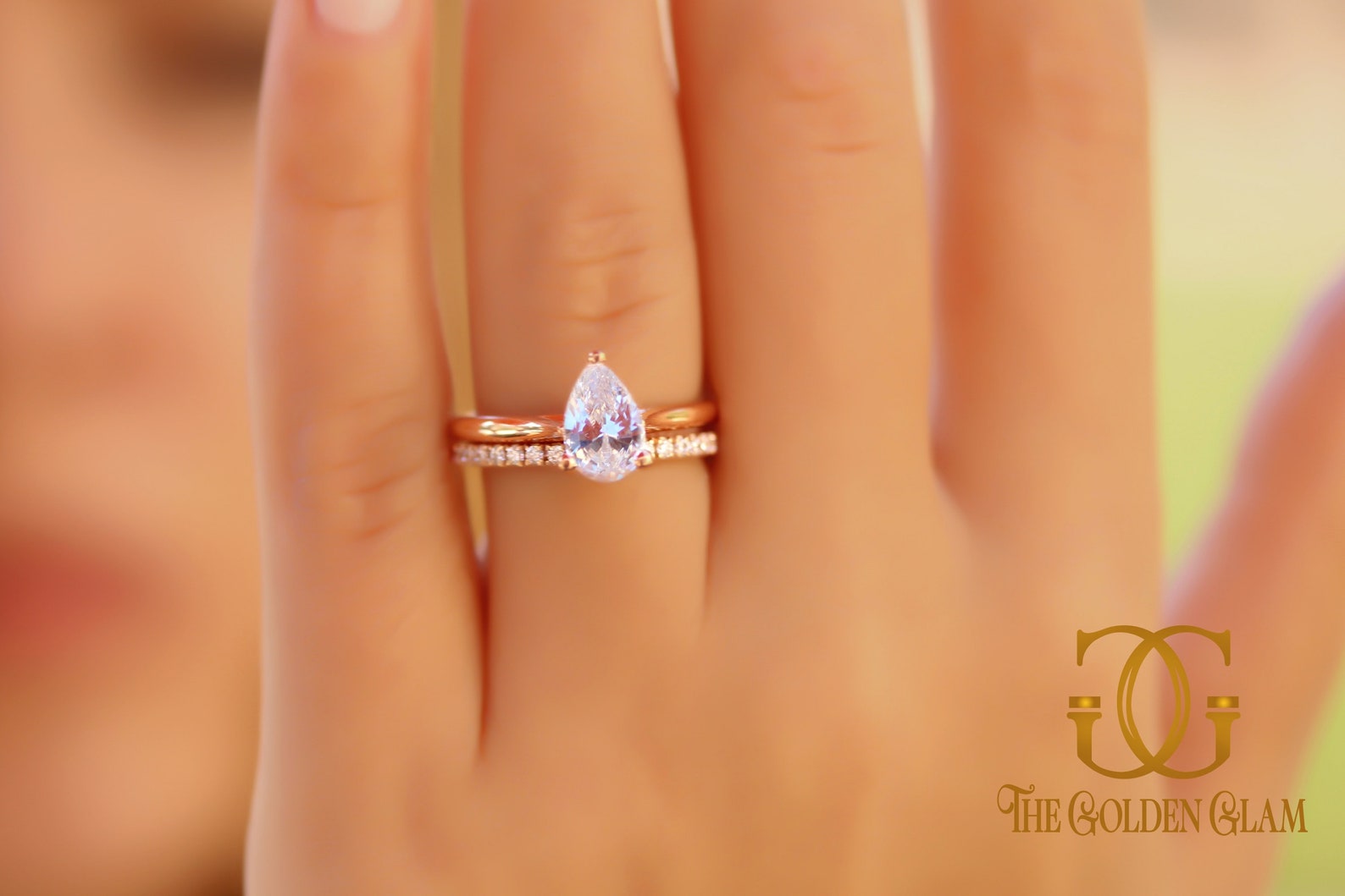 Pear Shaped Engagement Ring Set Solitaire Engagement Ring Etsy